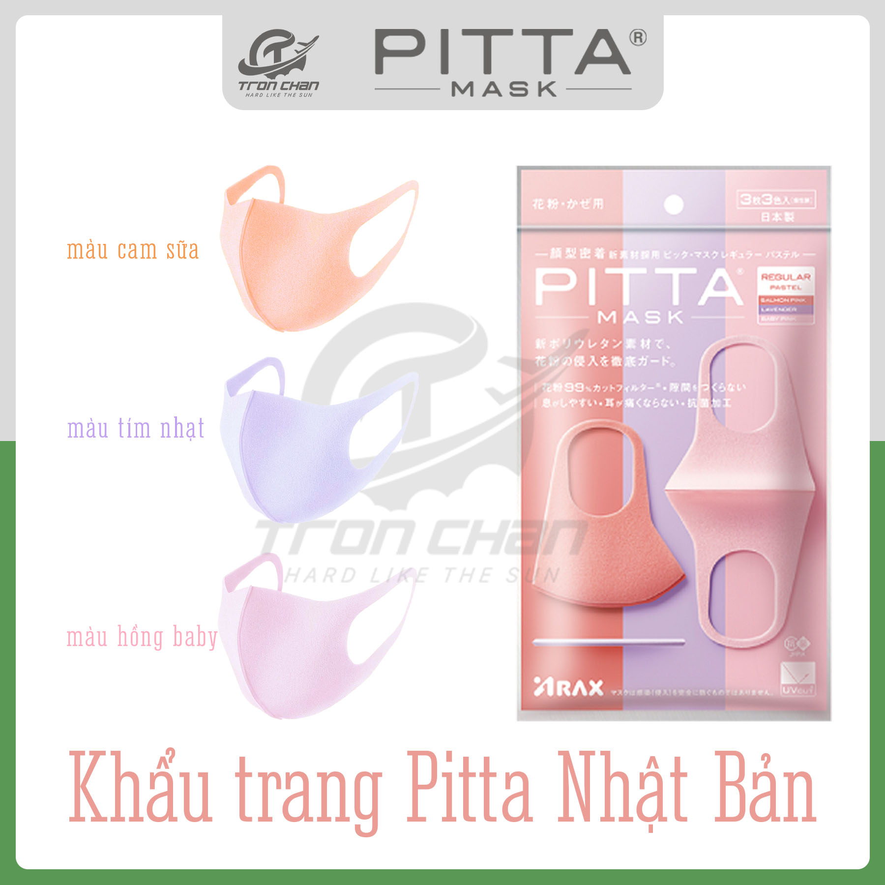 Khẩu Trang Pitta Nhật Bản Màu Pastel Thời Trang - Gói 3 cái khác màu