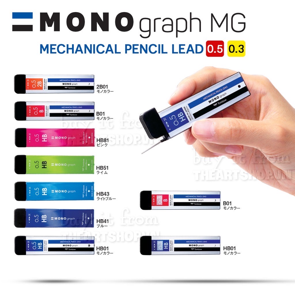 [THEARTSHOP] Ngòi chì bấm cơ khí màu đen TOMBOW Mono Graph MG cao cấp Nhật Bản 0.3/0.5mm