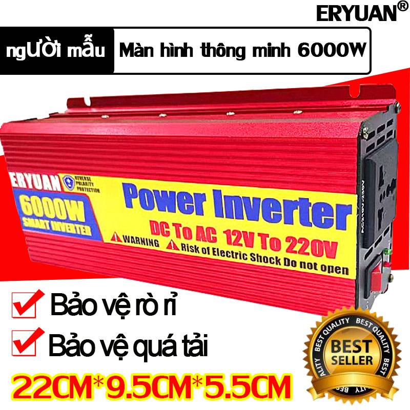 công suất siêu cao 6000Wbộ kích điện 12v lên 220vERYUAN Inverter sin chuẩn Bộ kích nguồn điệnkhẩn cấp cho xe hơi dụng cho chiếu sáng đènquạtnguồn dự phòngđồ dùng điện giađình Độ ổn định điện áp caoKhông gây ô nhiễm môi trường