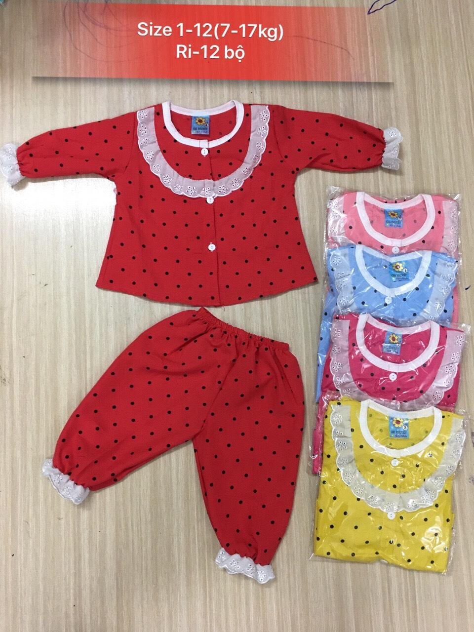 Combo 3 bộ đồ tay dài phối ren cho bé gái từ 5-15 kg