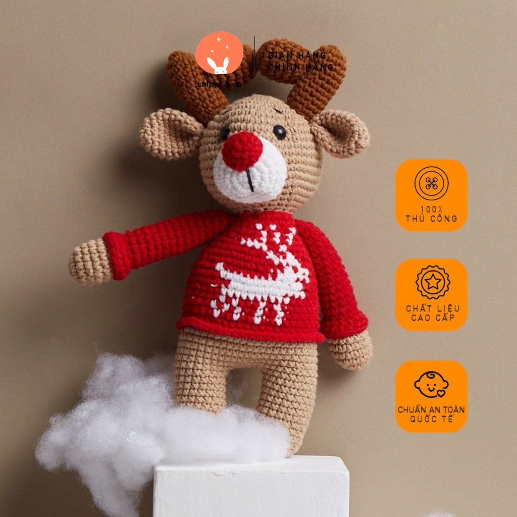 Gấu bông Thú nhồi bông cho bé - Tuần Lộc Rudolph - Đồ chơi cho bé cao cấp an toàn Chippico