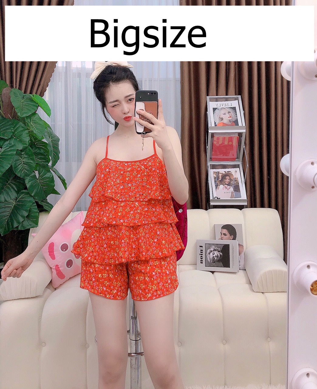 Đồ Bộ Đùi Bigsize 60-70kg Phối Hoa Ba Tầng Vải Lụa Hàn Mềm Mịn  Set Bộ Mặc Nhà Vải Lụa Hàn Mịn Siêu Mát