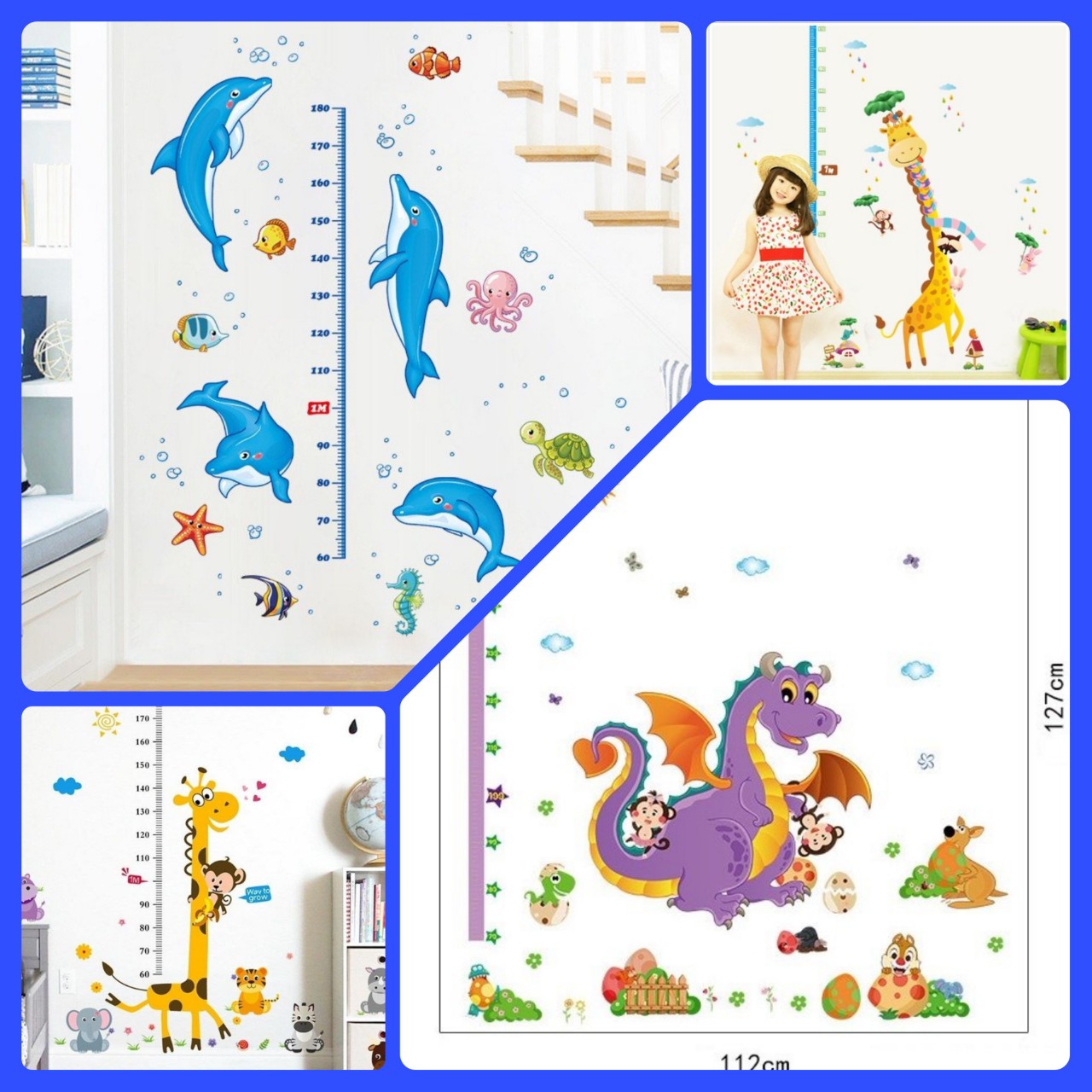 [Hoàn Tiền 10%]TỔNG HỢP Tranh decal dán tường đo chiều cao cho bé - Loại to - Tranh dán tường