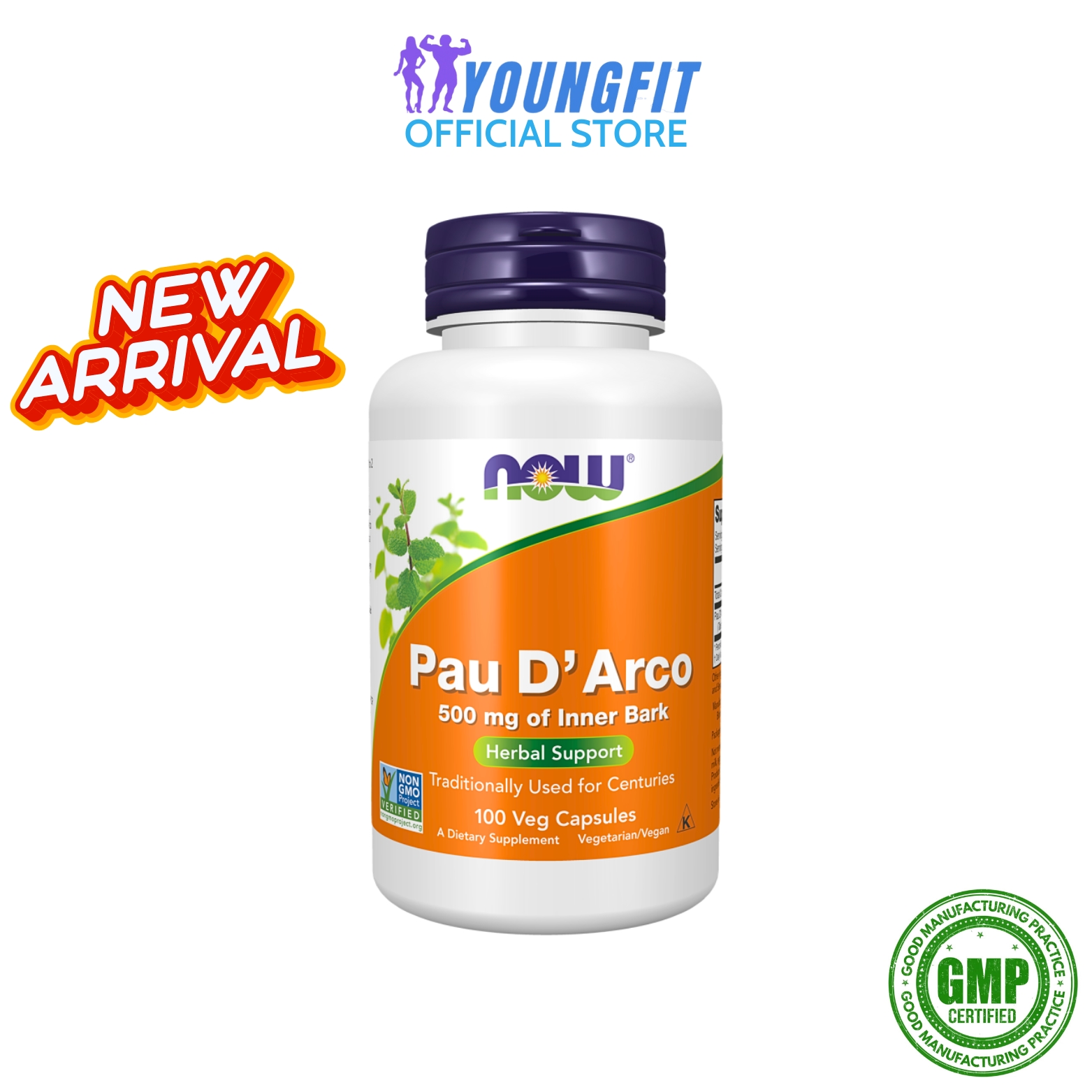 NOW Foods Pau D' Arco 100 Veg Capsules (500 mg per Capsule)