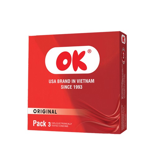 Hộp 3 chiếc bao cao su ok màu đỏ