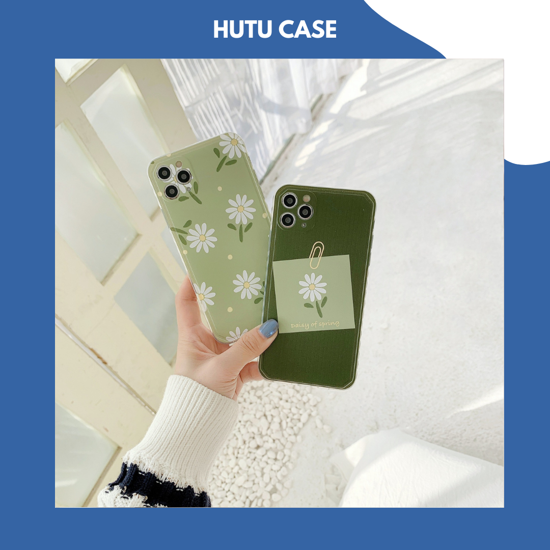Ốp lưng iphone họa tiết hoa nền xanh hàn quốc đơn giản dễ thương 7plus/8plus/x/xs/xs max/11/11pro max/12 pro/12pro max.