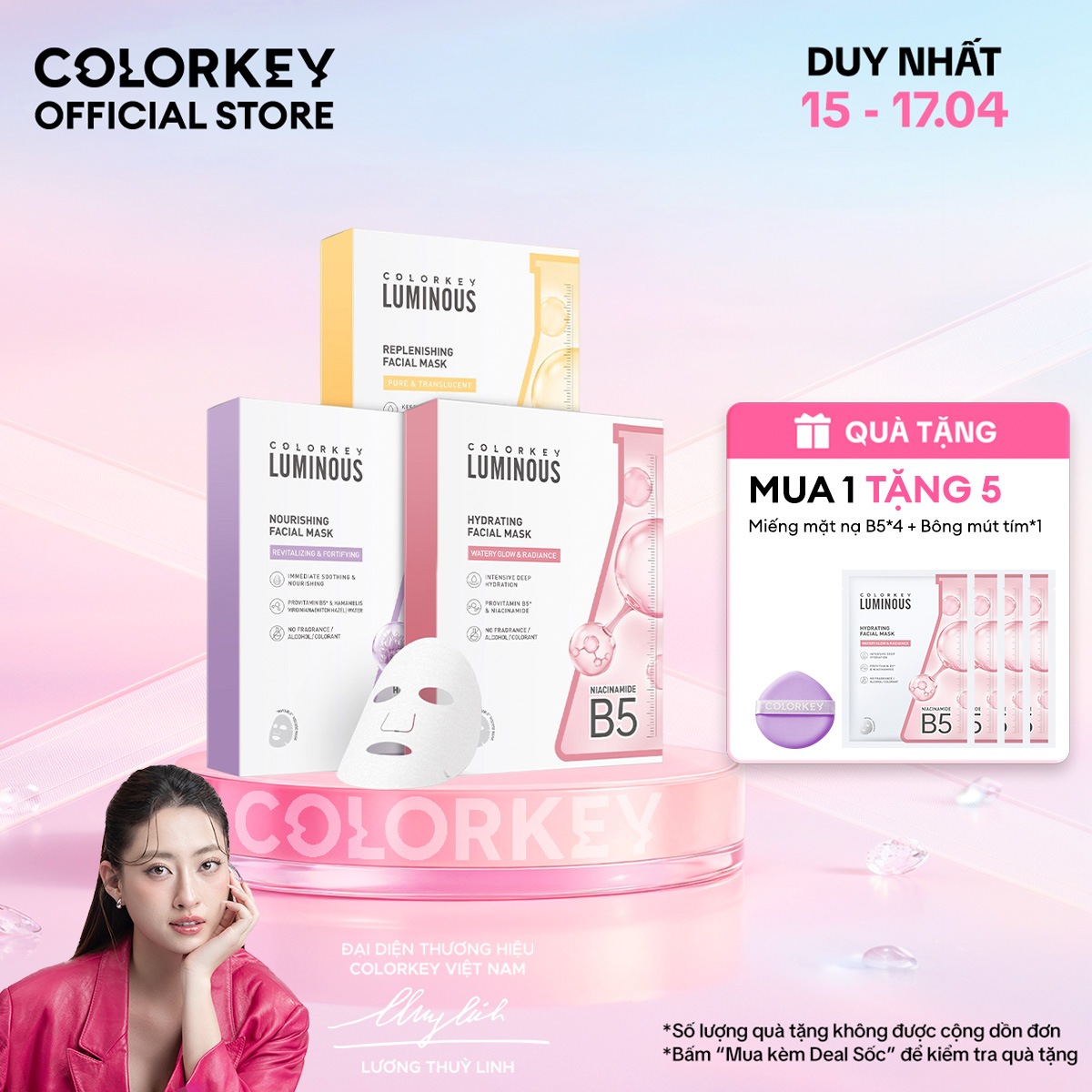 Combo 3 Hộp 3 Màu Mặt Nạ Giấy COLORKEY LUMINOUS Vitamin B5 Giúp Cấp Ẩm, Hỗ Trợ Phục Hồi Làn Da Nhiều Dưỡng Chất 25ml/miếng