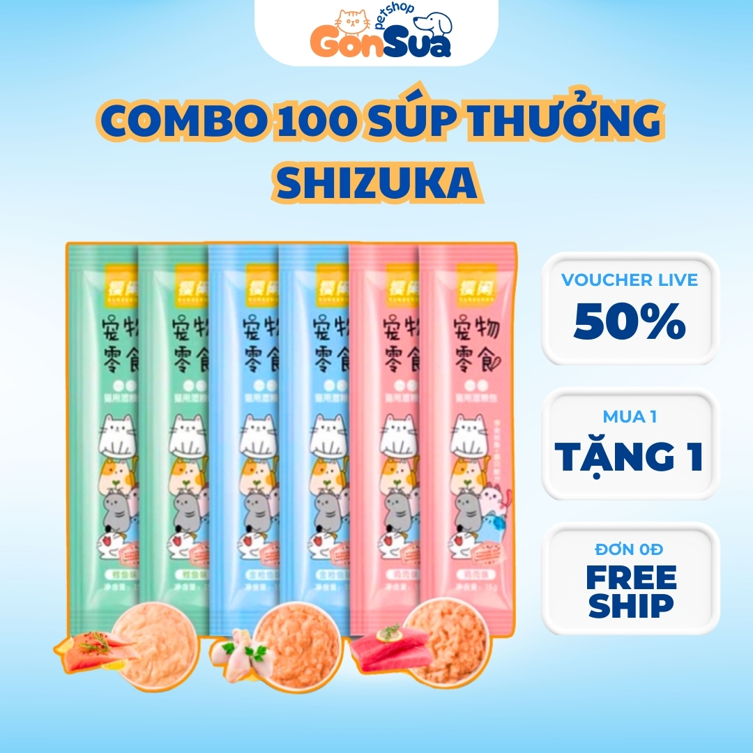   COMBO 100 THANH  Súp Thưởng Cho Mèo Shizuka 15g Soup Thưởng Cho Mèo 