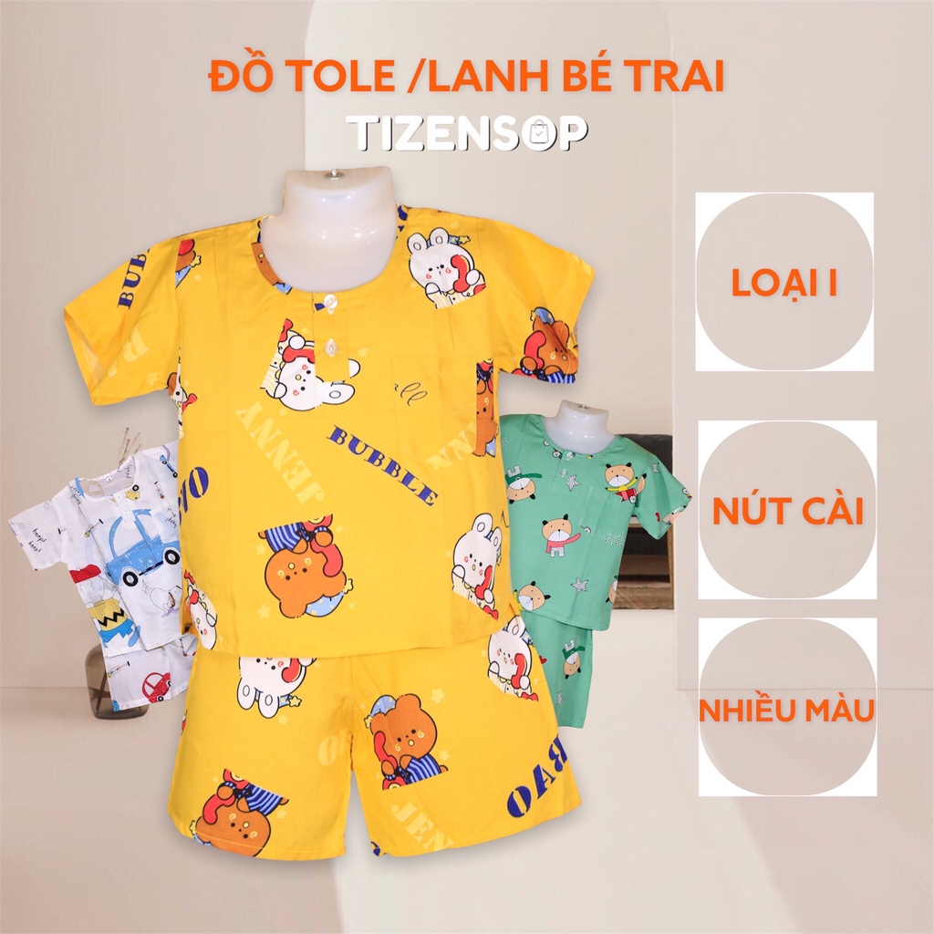 Bộ tole lanh bé trai cộc tay quần đùi mặc mát | Đồ tole cho bé trai họa tiết con vật ô tô khủng long | Đồ mặc nhà cho bé size 5kg - 40kg