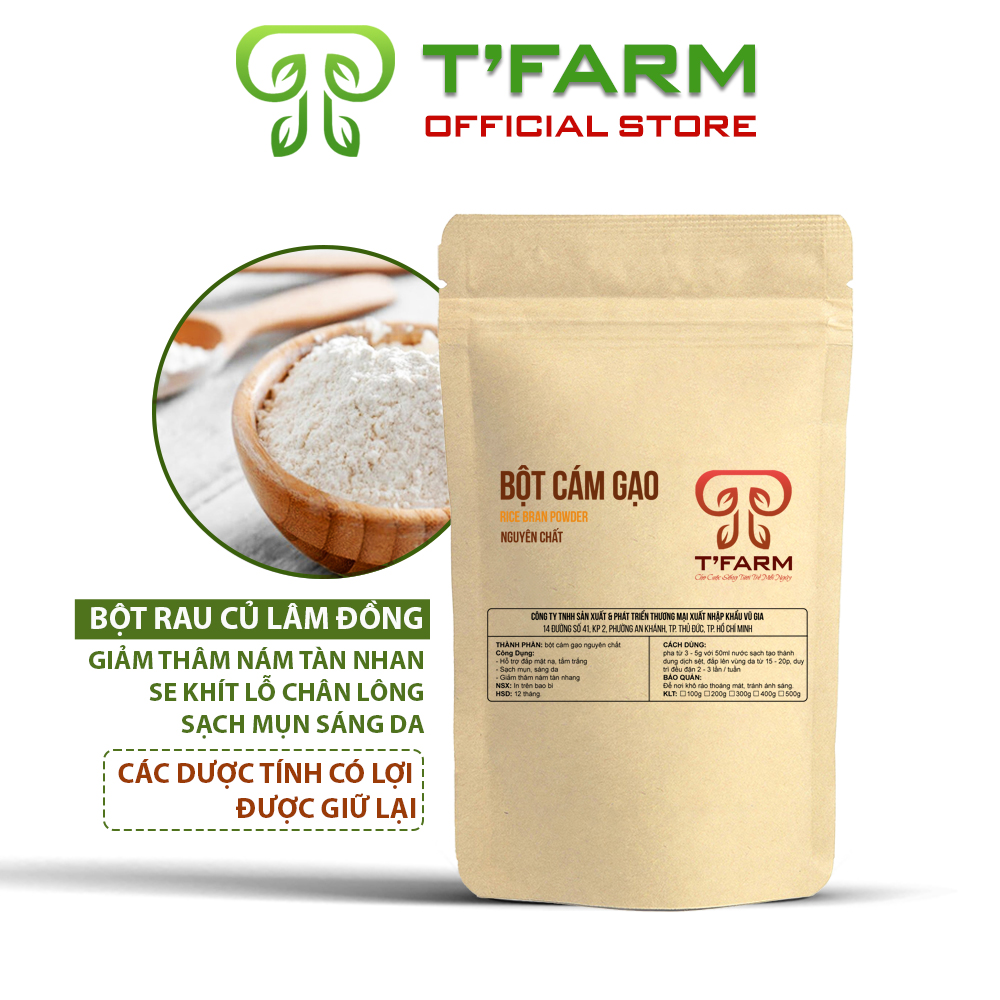 Bột Cám Gạo Nguyên Chất TFARM (100g/ túi) - Đắp mặt dưỡng da tắm trắng cải thiện da - Đã được kiểm nghiệm y tế