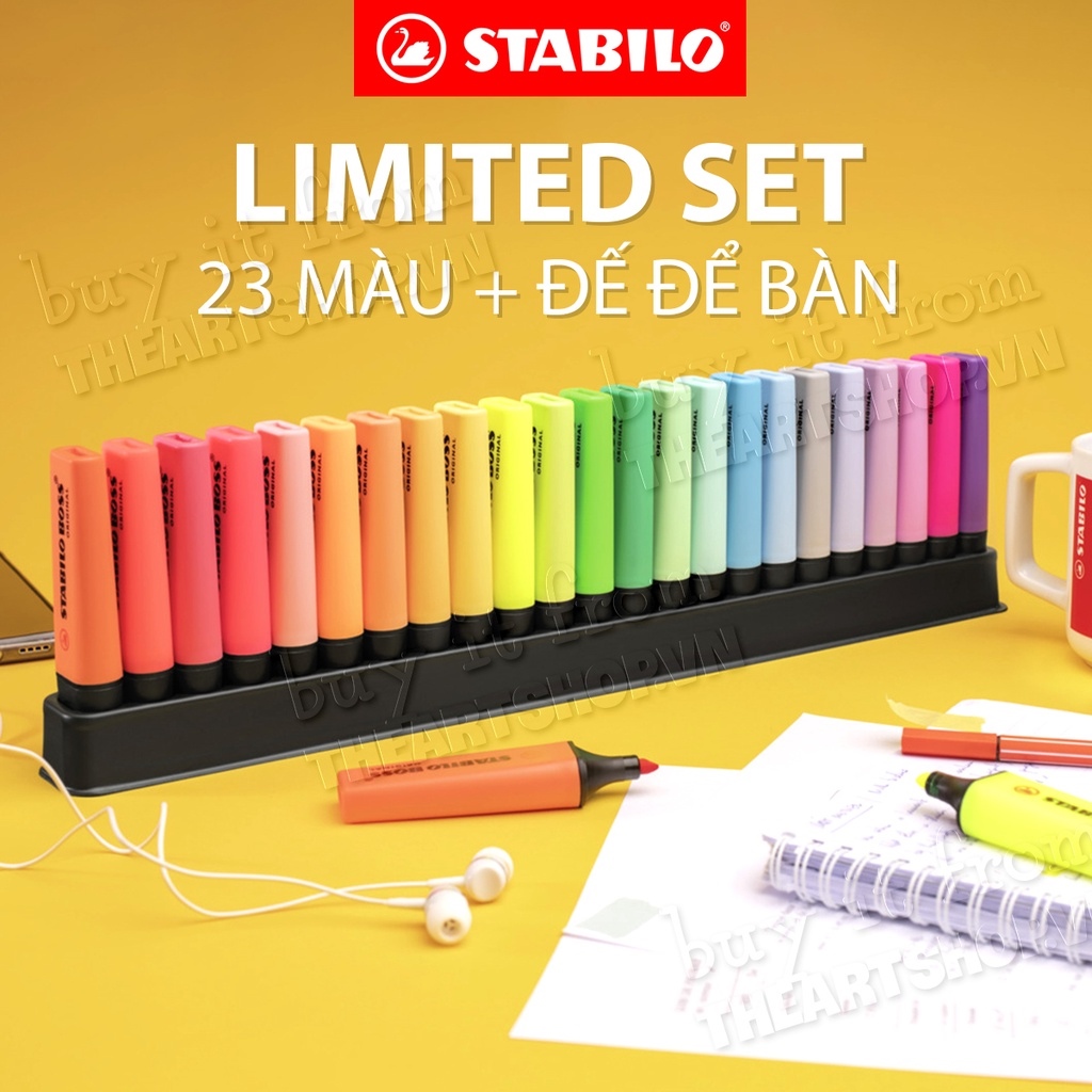 (Phiên bản giới hạn) Bộ bút dạ quang STABILO Boss Original Highlight 23 màu pastel và màu dạ