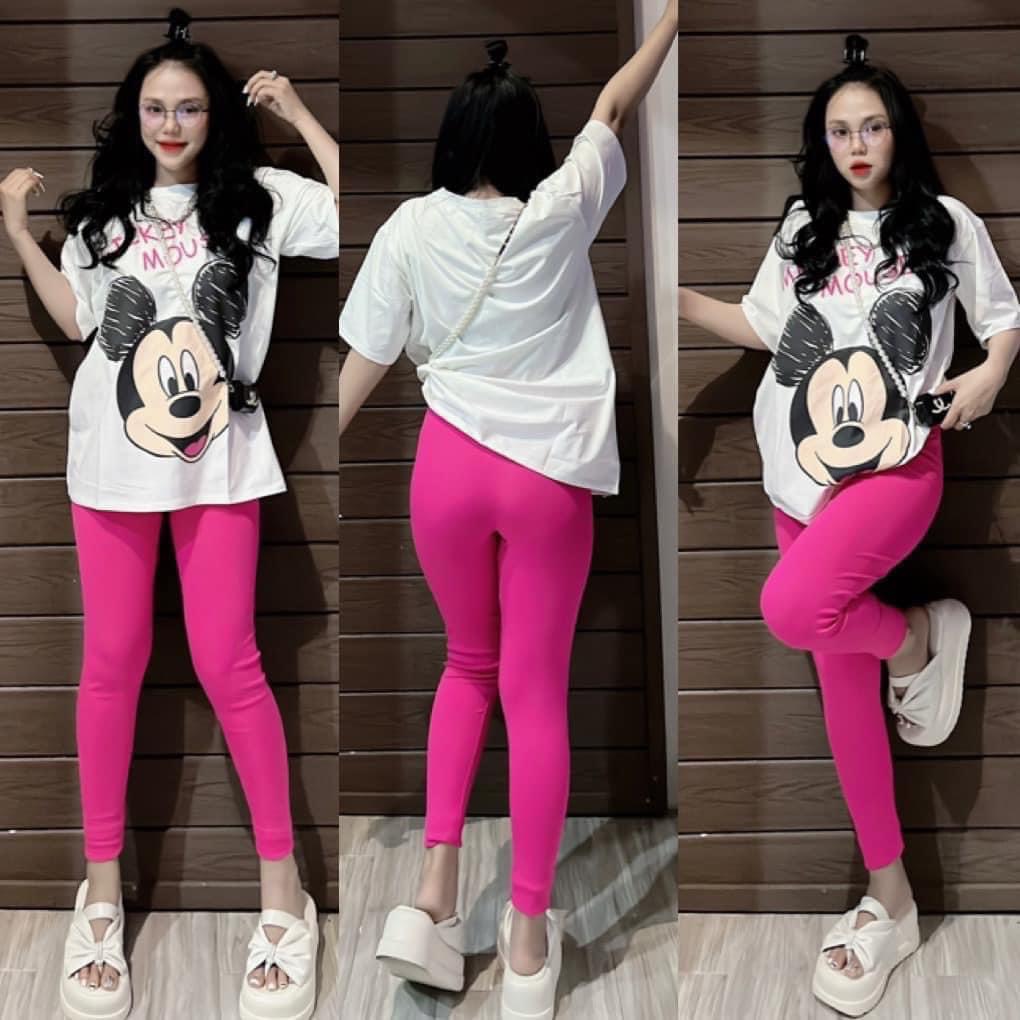 Set Mickey form Thái rộng quần legging thun gân có túi