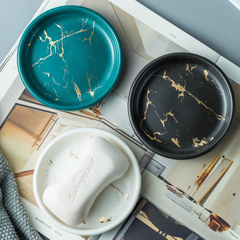 Đĩa Đựng Xà Phòng Gốm Sứ Vân Đá Cẩm Thạch Decor Nhà Tắm Khách Sạn Hiện Đại