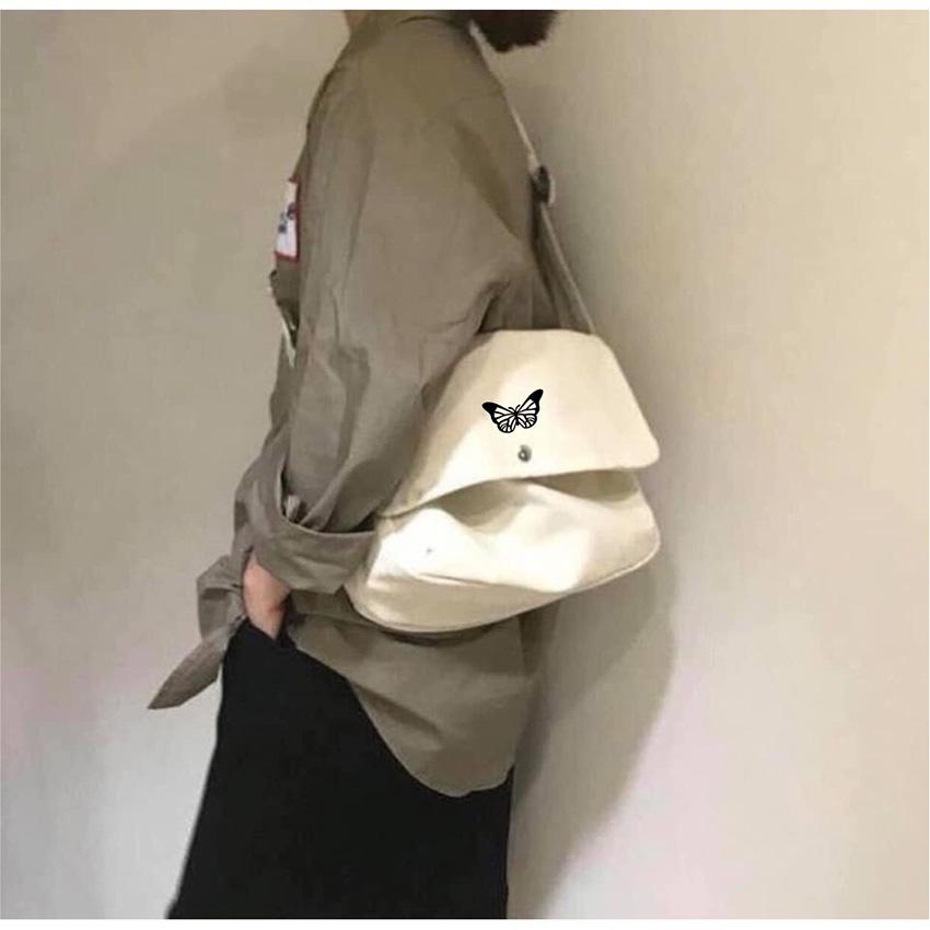 Túi vải đeo chéo Canvas hình con bướm đeo vai thời trang giá rẻ, kích thước: rộng 32cm, cao 22cm, dày 9cm, (đựng vừa khổ a4, sách vở)