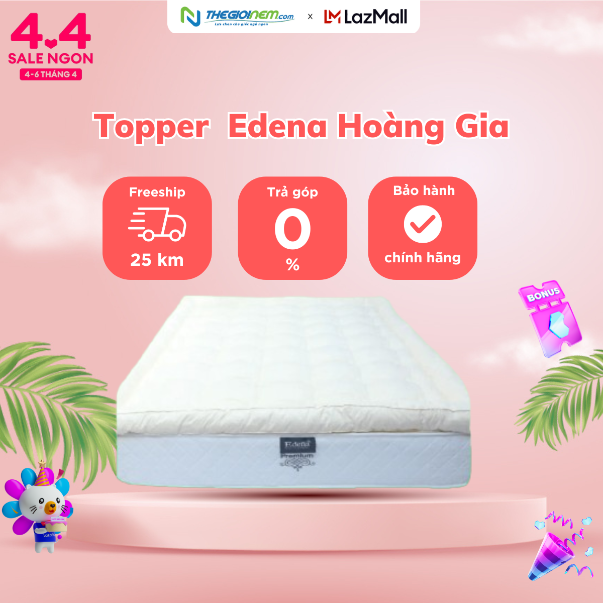 Topper hoàng gia edena mềm mại siêu mịn 180 x 200cm