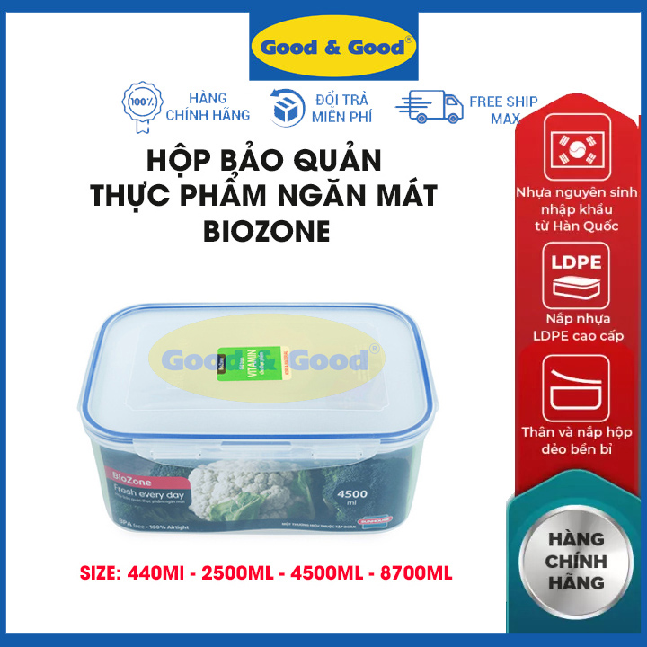 Hộp nhựa đựng thực phẩm mát Biozone 440ml 2500ml 4500ml 8700ml có nắp lock lock nhựa nguyên sinh an toàn sức khoẻ