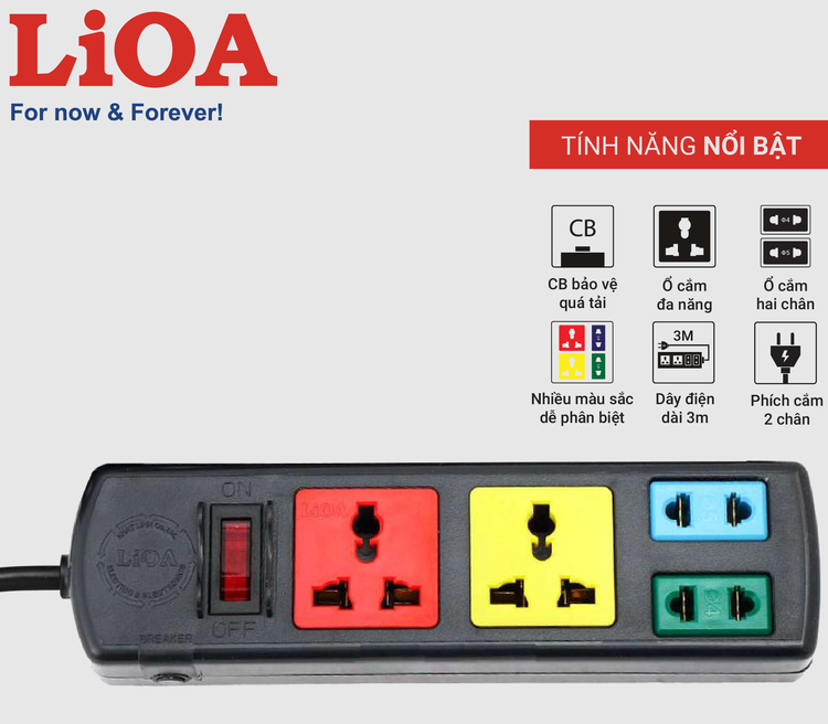Ổ cắm điện lioa 4 ổ cắm đa năng 3 mét 2d2s32