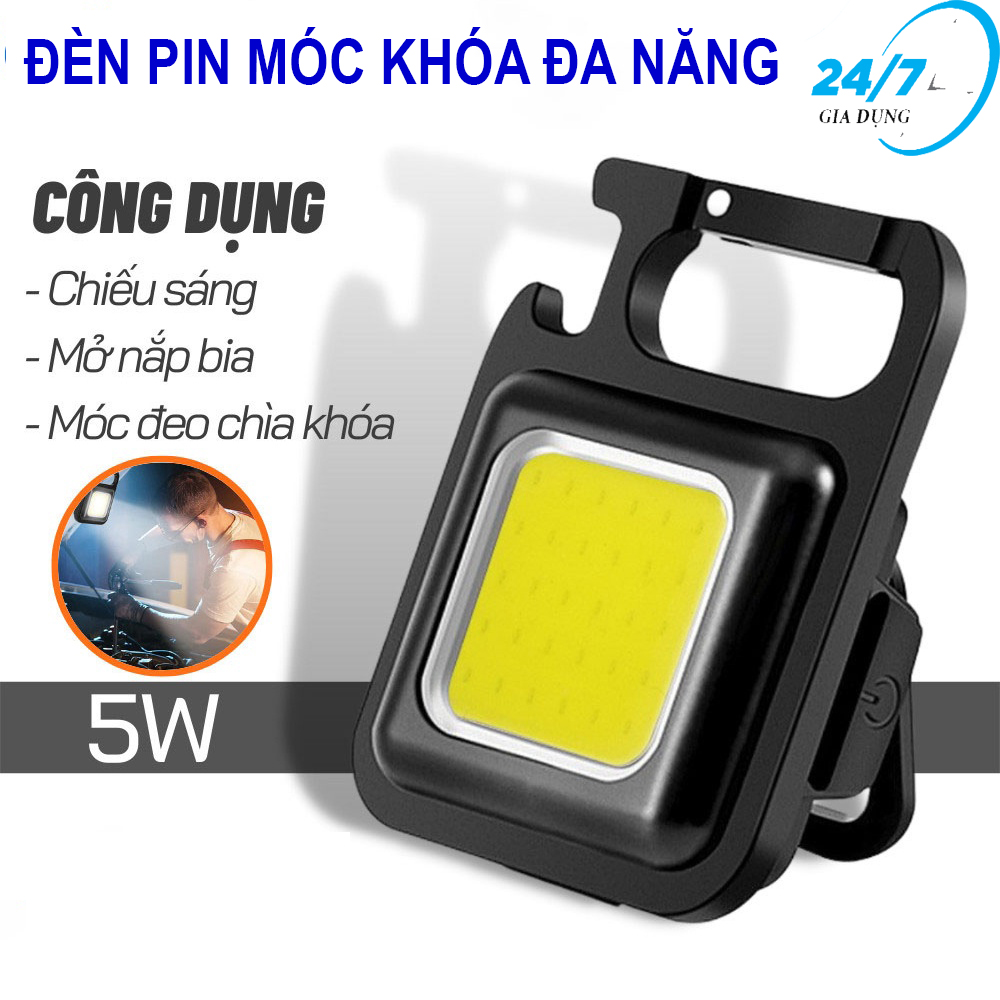 Đèn pin móc khóa siêu sáng, đèn led cob mini kiêm móc khóa đa chức năng 3 chế độ sáng chống thấm nước từ tính mạnh cáp sạc type c tiện dụng - móc khóa đa năng, móc khóa bật nắp chai tiện lợi, đèn led mini, đèn móc khóa đa năng