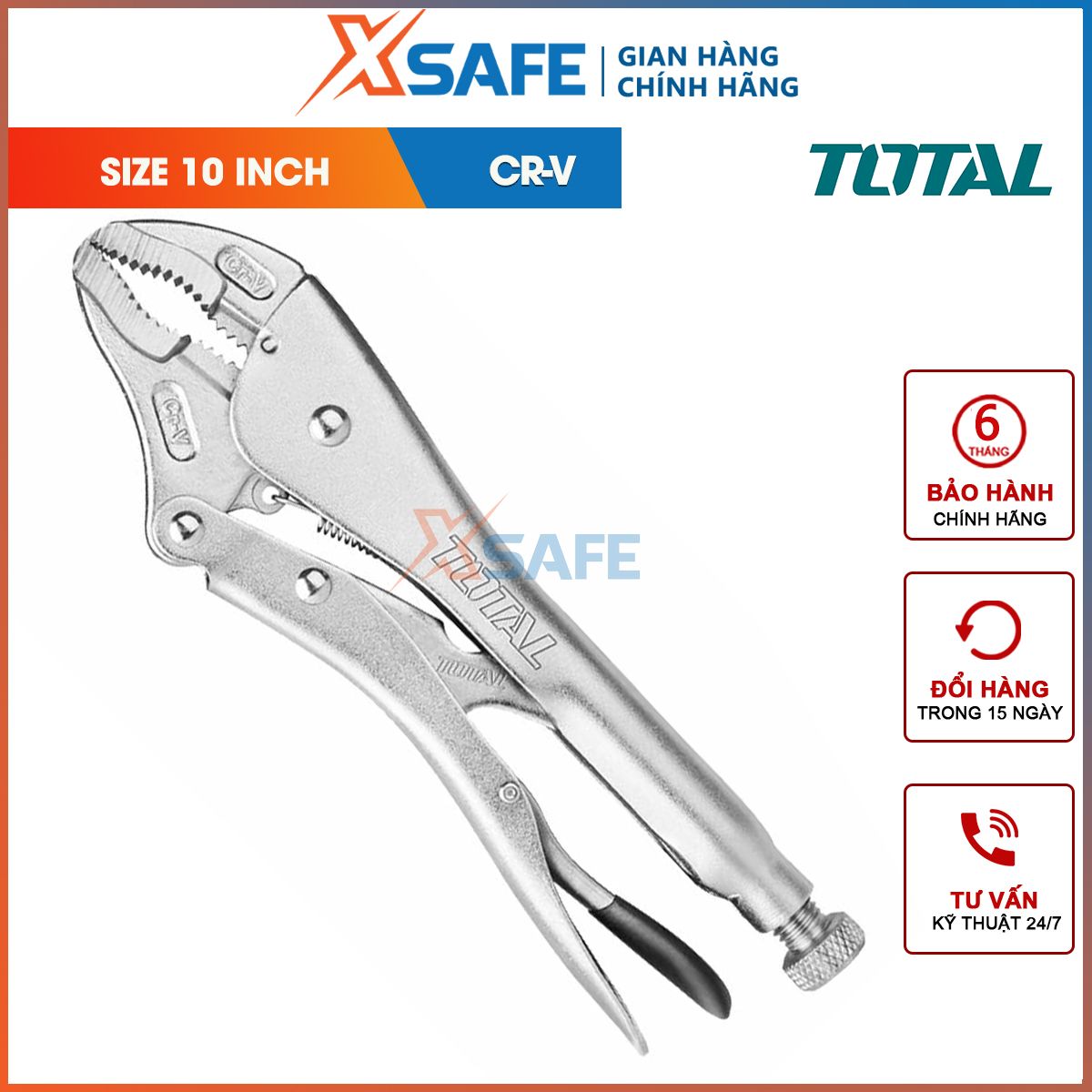 Kìm bấm hàm 10inch TOTAL THT191001 thép cr-v mạ niken cứng chắc, kềm bấm chết đa năng - chính hãng - xsafe