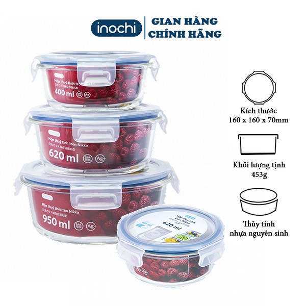  Hộp Thuỷ Tinh Đựng Thực Phẩm Nikko INOCHI Đựng Đồ Ăn Thức Ăn Bảo Quản Thực Phẩm trữ đông tủ lạnh 