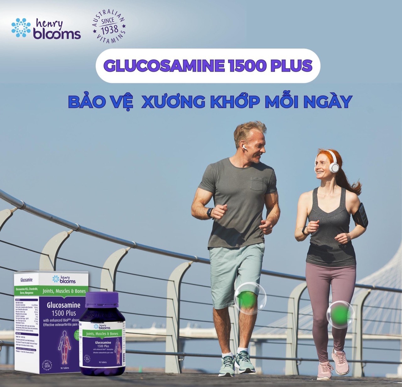Viên uống Henry Blooms Glucosamine 1500 Plus (30 viên/90 viên/180 viên) -  Hàng chính hãng - Hỗ trợ chắc khỏe hệ xương khớp | Lazada.vn