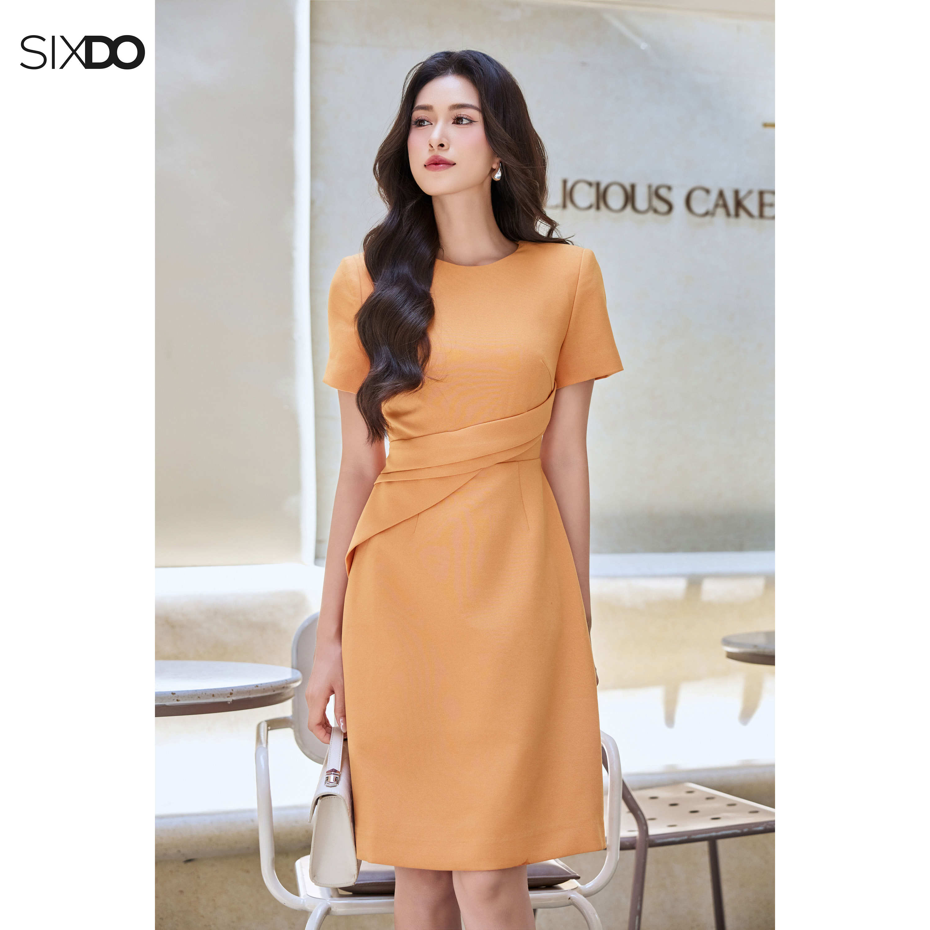  Đầm cam ngắn tay cổ tròn SIXDO  Orange Woven Mini Dress  