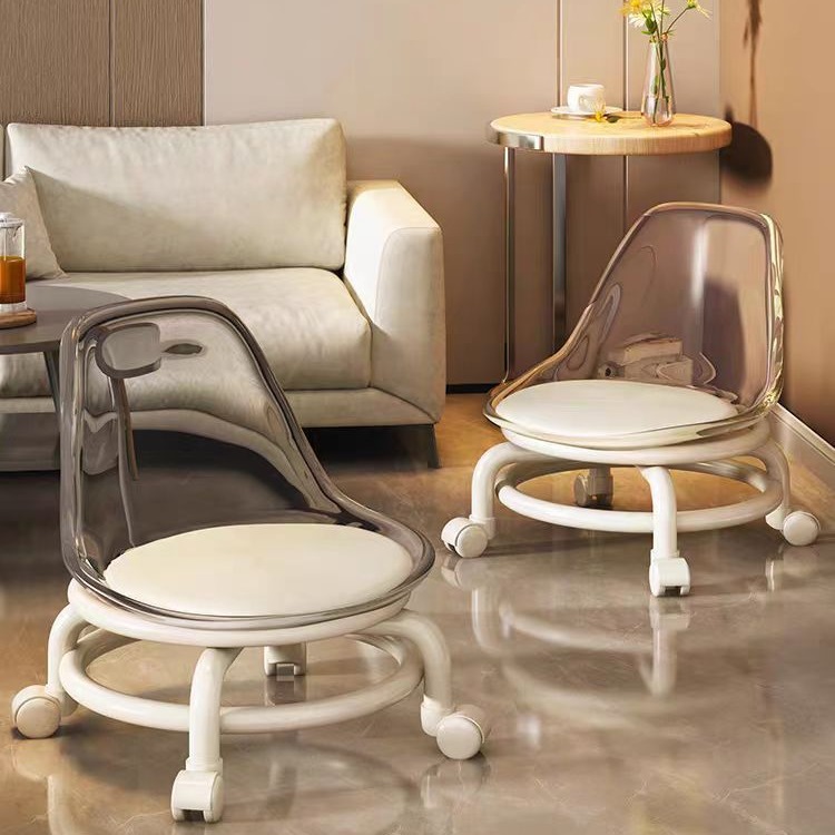 Ghế đẩu nhỏ bằng acrylic im lặng với bánh xe đa năng, ghế đẩu trẻ em nhỏ có bánh xe, ghế đẩu thấp, ghế đẩu vệ sinh sàn, bán buôn di động
