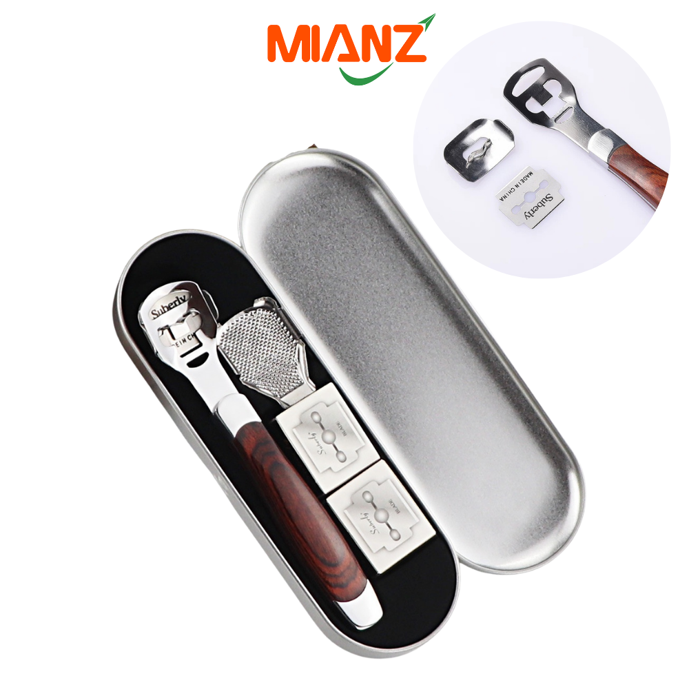 Set dụng cụ chà gót chân tẩy da chết thông minh - Cây mài chai sần gót chân tiện lợi tặng kèm 20 lưỡi dao Mianz Beauty