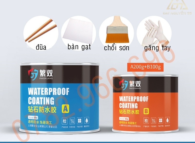 Keo chống thấm 2 thành phần trong suốt sử lý chống thấm mặt sàn nhà vệ sinh, quét bảo vệ gạch men