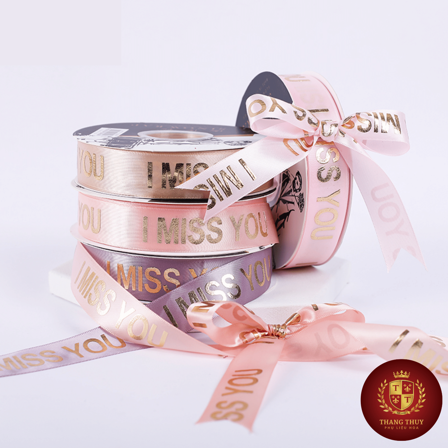 Ruy băng Vải lụa 2,5cm Chữ "Miss You"