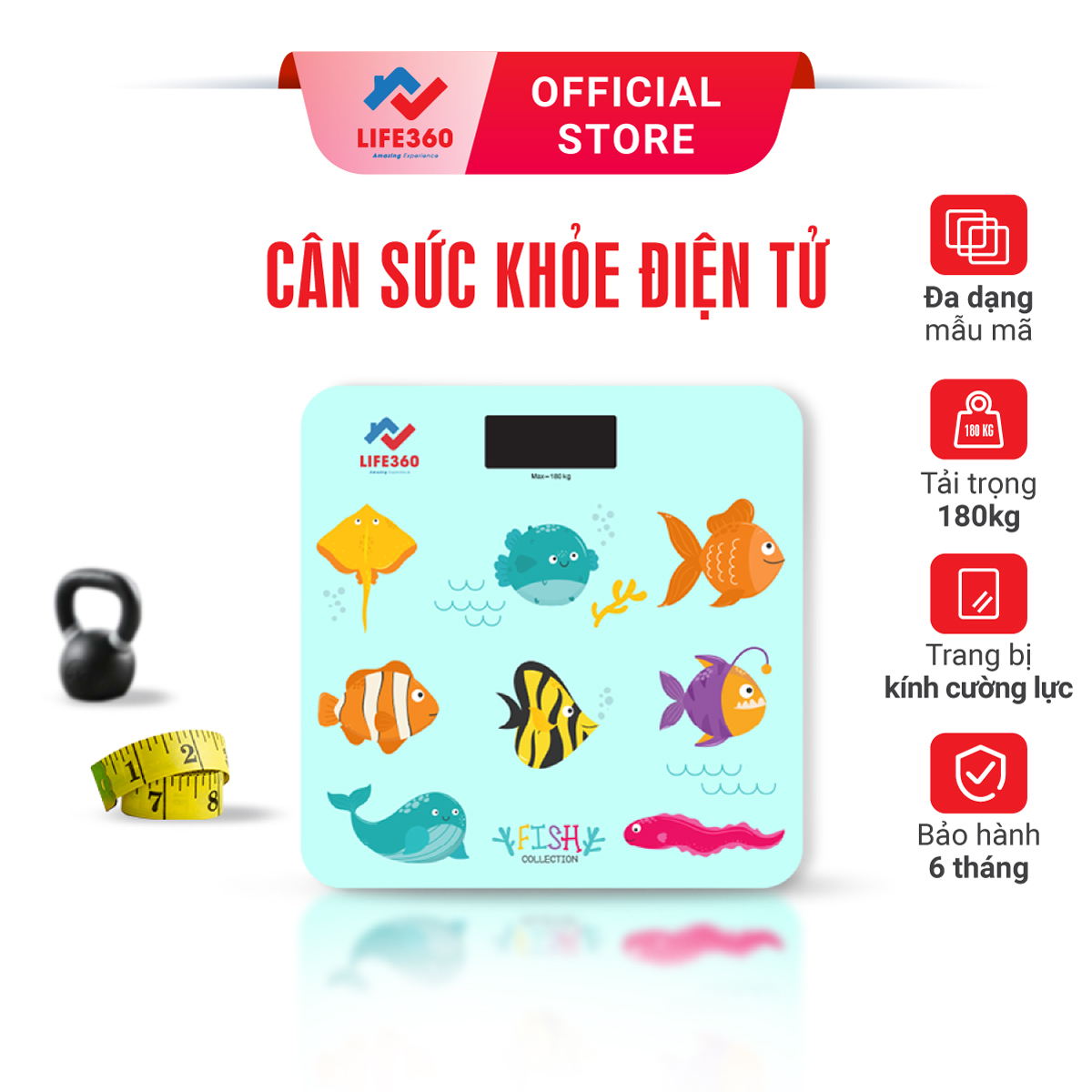 Cân sức khỏe điện tử Life360 AR_S18C, cân điện tử thông minh bảo hành 6 tháng - Hàng Chính Hãng
