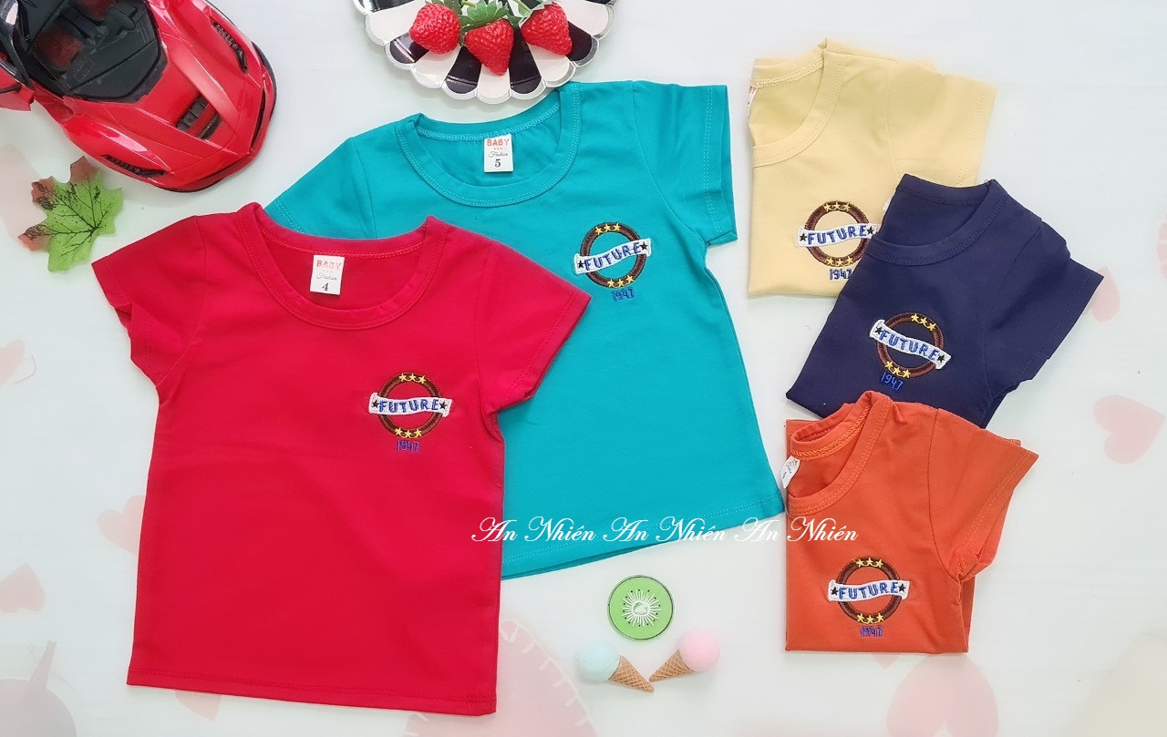 [CHẤT LỪ] Áo thun cotton thêu họa tiết LOGO FUTURE cho bé trai 3-12kg