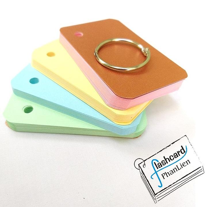 [HCM]100 thẻ 4 màu flashcard note tặng kèm khoen - flashcard trắng - Flashcard Phan Liên