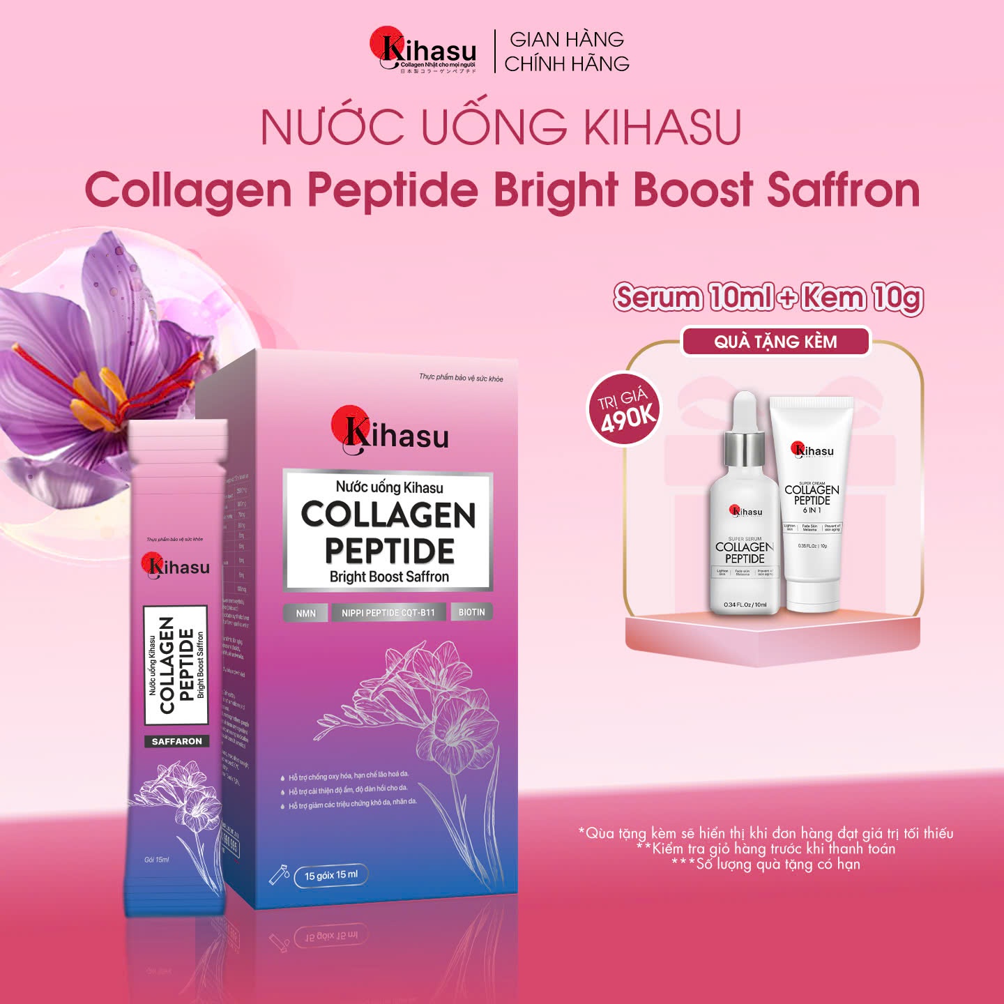 Nước Uống Kihasu Collagen Peptide Tăng Cường Saffron Giúp Trẻ Hóa, Sáng Da, Mờ Nám, Giúp Tóc Và Móng Chắc Khỏe