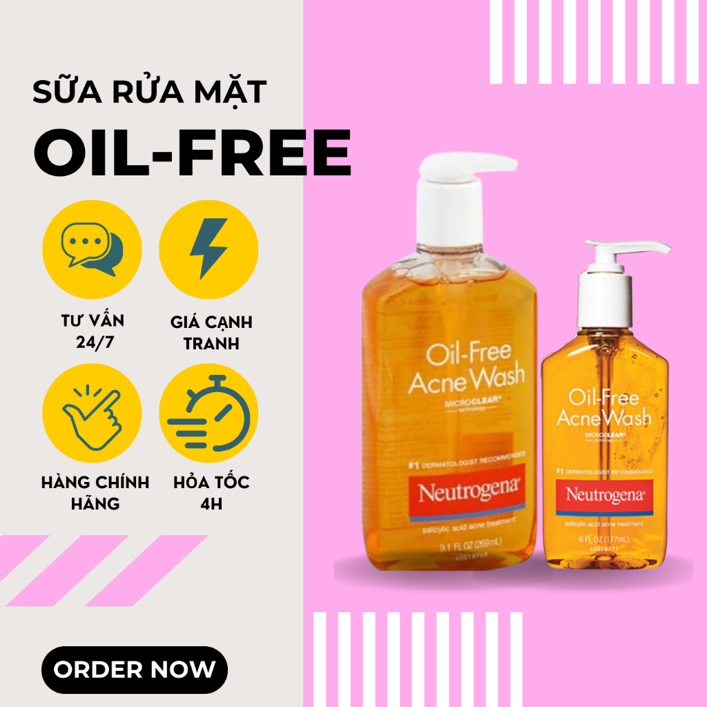 Sữa rửa mặt neutrogena, sữa rửa mặt da dầu mụn neutrogena oil free acne wash 269ml _achoice