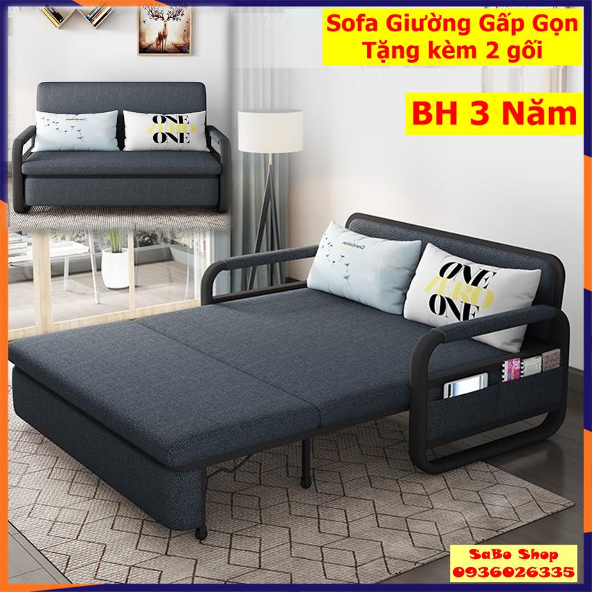 Giường kiêm ghế sofa, giường ngủ thông minh, sofa giường gấp gọn SaBo, khung thép sơn tĩnh điện, Kích Thước1m28x1m9