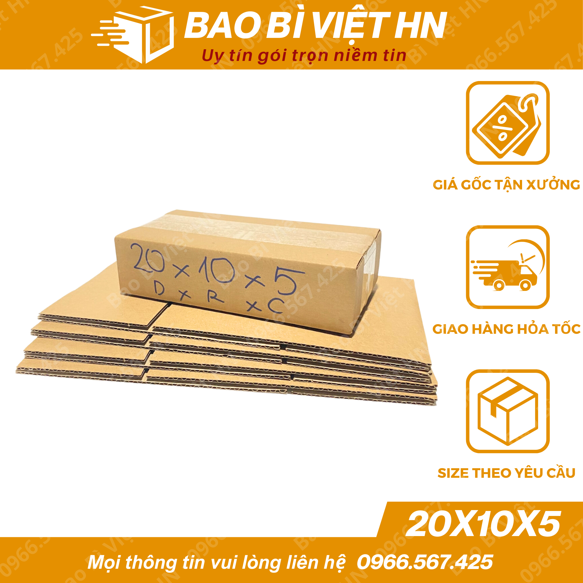 20x10x5 Combo 100 Hộp carton đóng gói, hộp giấy gói quần áo, phụ kiện, đồ gia dụng - Bao Bì Việt HN