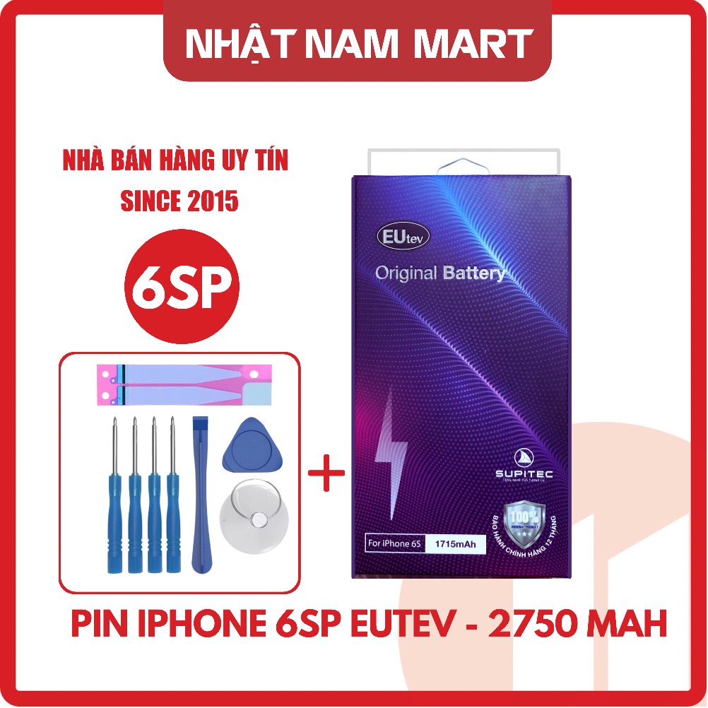 Pin eutev 6s plus dung lượng chuẩn 2750mah, tặng tool thay pin, seal pin. bảo hành 12 tháng lỗi 1 đổi 1