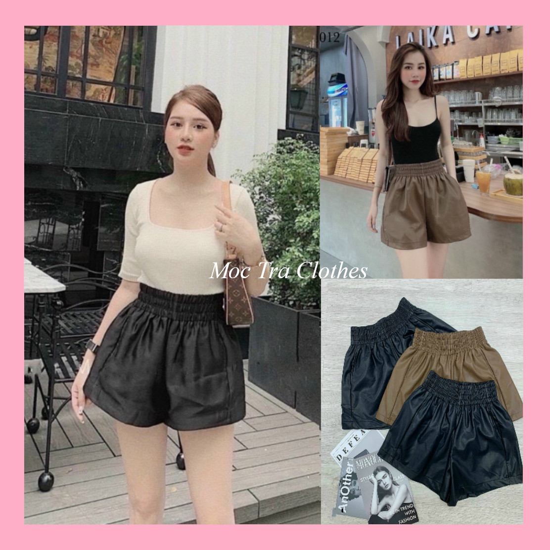 Quần short da nữ Quảng Châu thiết kế cạp chun bản to dáng phồng trẻ trung siêu xinh, Quần đùi nữ rẻ đẹp cá tính