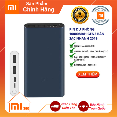 [HCM]PIN DỰ PHÒNG XIAOMI - Sạc dự phòng Xiaomi GEN 2  hỗ trợ sạc nhanh  cổng sạc 2.3 + 3.0 cao cấp dung lượng chuẩn 10000MAH sạc cực nhanh-Bảo Hành 12 Tháng.