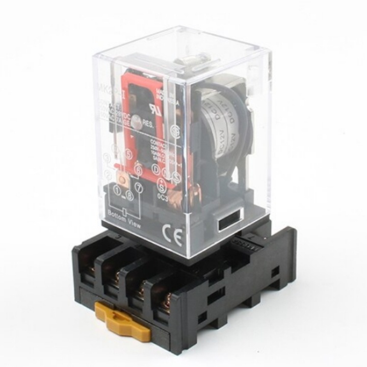 Rơ le trung gian mk3p-i relay kính trắng trong 11 chân tròn điện áp 220vac, 24vdc, 12vdc giá rẻ tặng kèm chân đế pf113a