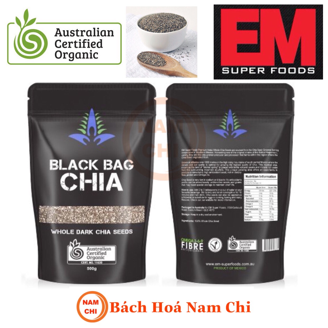 1 GÓI Hạt Chia Úc Chia Đen Black Bag Chia 500g - Chuẩn Úc