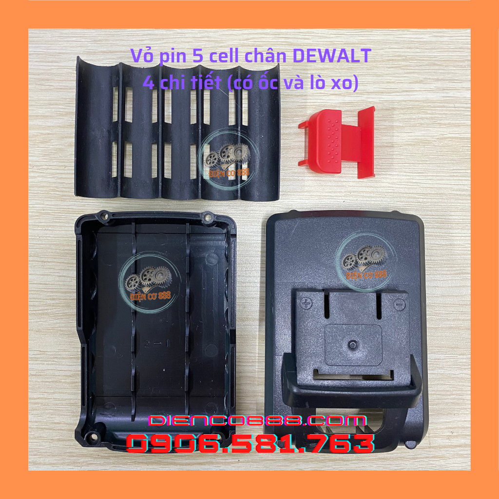 Vỏ nhựa pin 5 cell chân DEWALT 4 chi tiết dùng cho pin 21V 24V 26V 28V 36V - Khoảng cách 2 khe 21mm