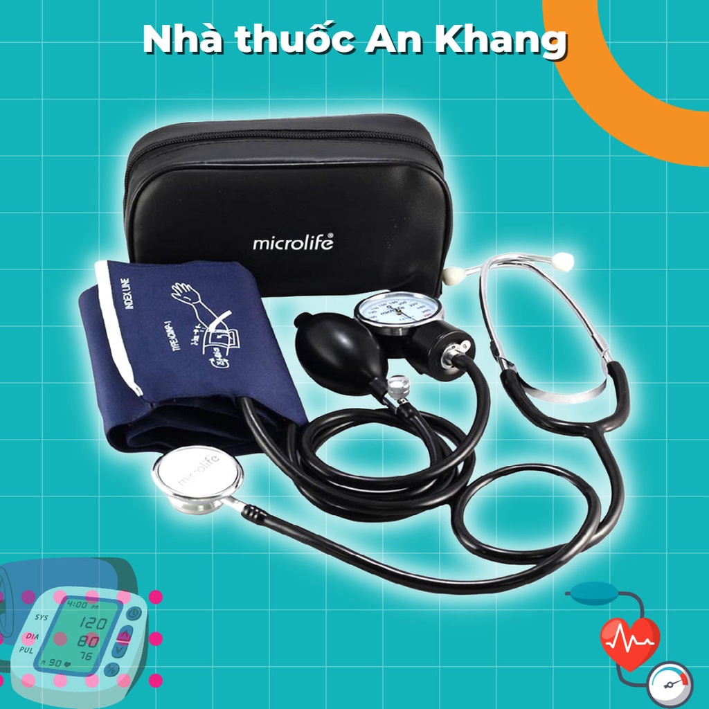 Máy đo huyết áp cơ Microlife AG1-20 có ống tai nghe 2 mặt, đồng hồ áp suất, bóng bóp, van xả chất lượng cao - Bảo hành 2 năm
