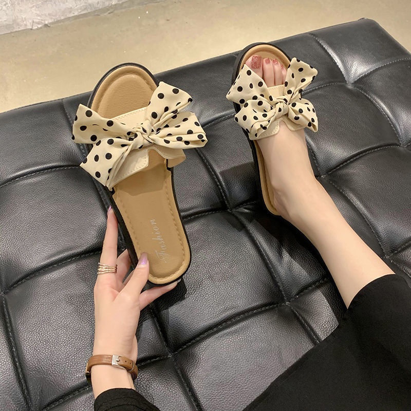 JOFANNY nơ trang trí dép nữ chống trượt quai ngang bánh mì nữ đế cao 2cm