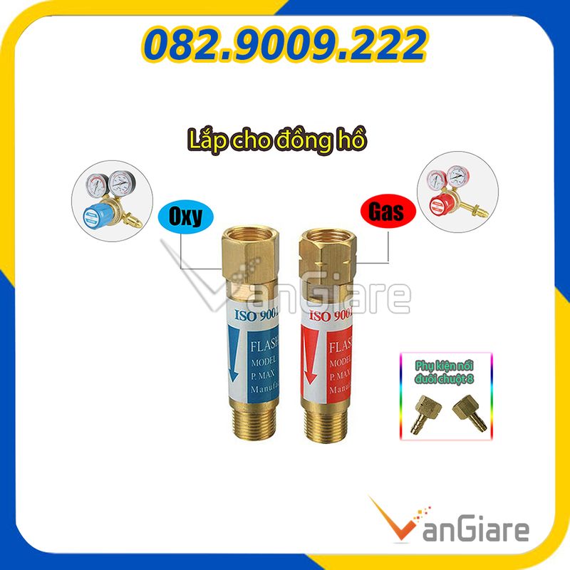 Van 1 chiều chống cháy ngược ren 14mm 17mm dùng cho đồng hồ gas, đồng hồ oxy hàn cắt gió đá