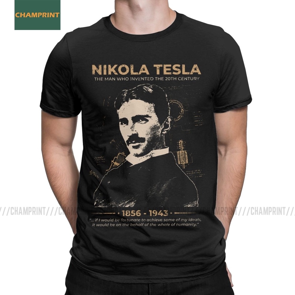 Áo Thun 100% Cotton Tay Ngắn In Chữ Nikola Tesla Thời Trang Cho Nam Giới
