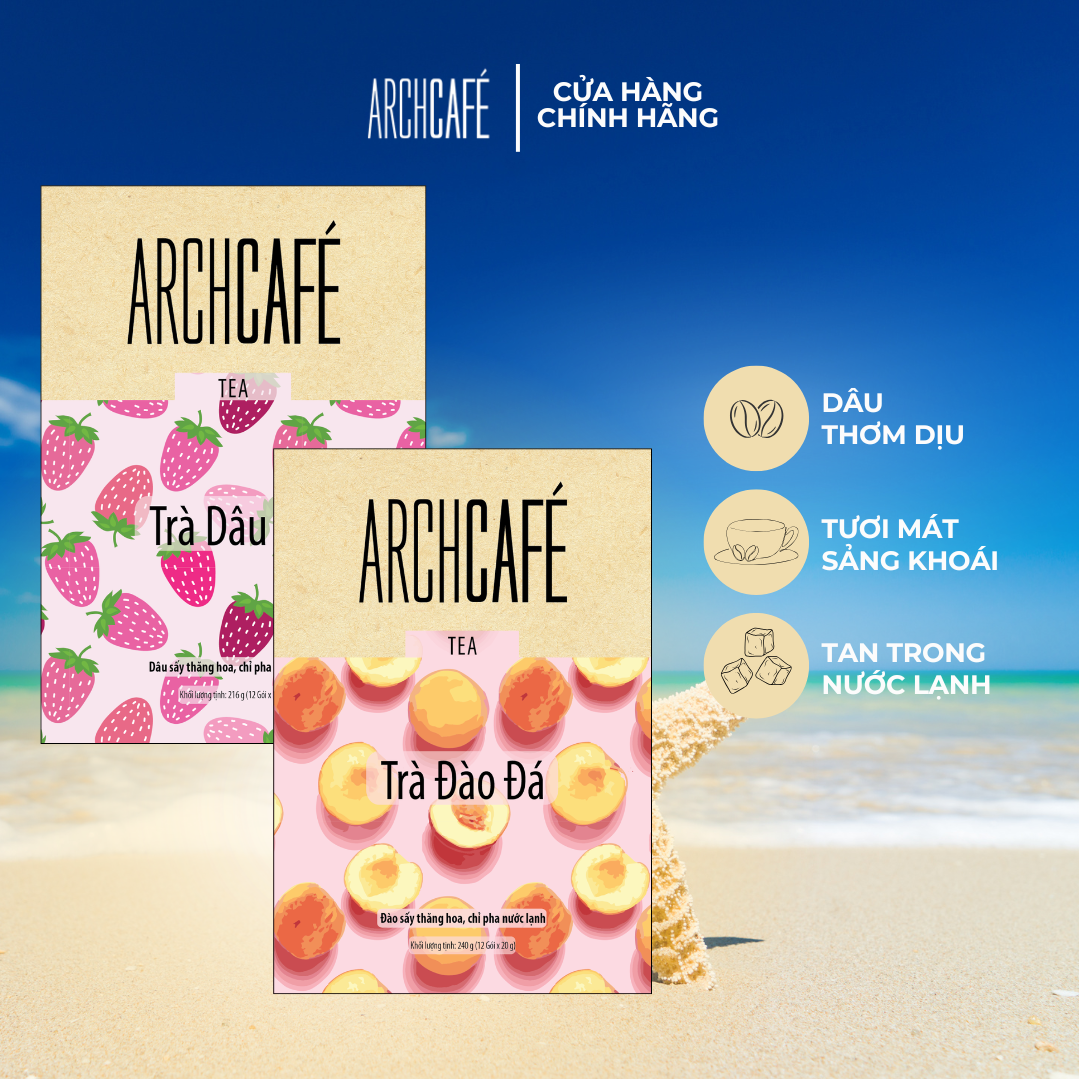 Combo 2 Archcafe Thanh Mát: 01 Trà Dâu Đá + 01 Trà Đào Đá - Trà trái cây hòa tan Archcafé (Hộp 12 gói x 18g)
