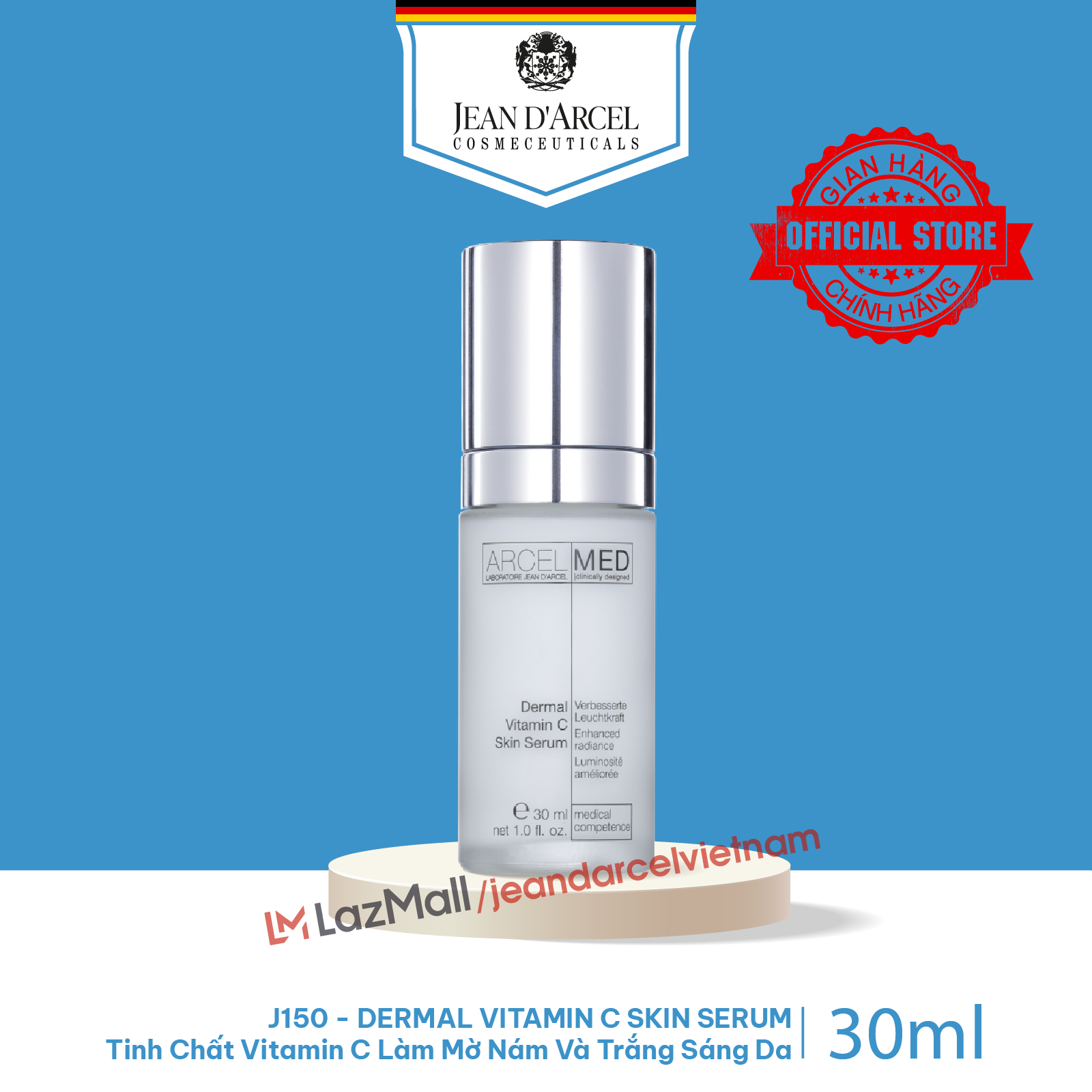 J150 Tinh chất Vitamin C làm mờ nám và trắng sáng da - Dermal Vitamin C Skin Serum 30ml - Jean d'Arcel