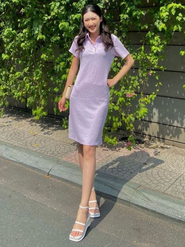 Đầm kiểu nữ cổ sơ mi màu tím - lovadova 22d07c008